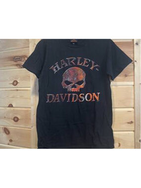 Men's Harley-Davidson Black Orange Skull Short Sleeve Tee S